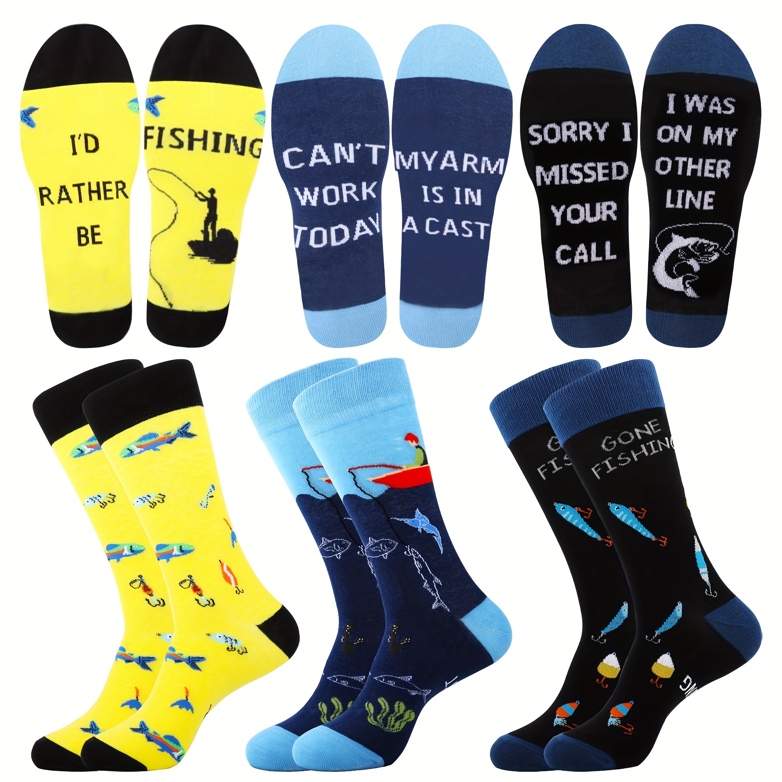 

3pcs Quazilli Fishing Socks - Perfect Gift For Dad & , Novelty Mid-calf Crew Socks, Soft Cotton , Fits Us 7-13, Quazilli