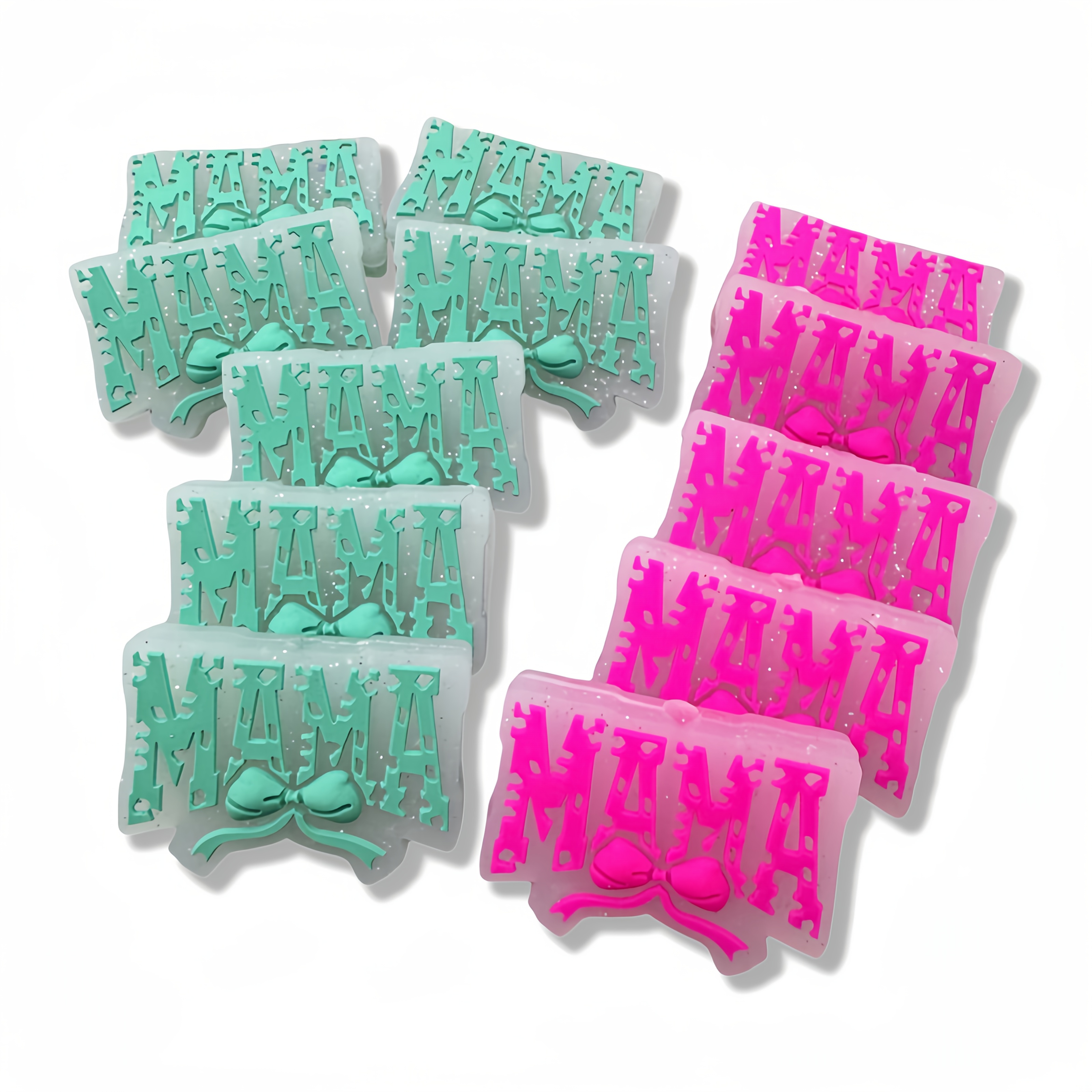 

6pcs Of 's Day Bow-shaped Silicone Beads From , Featuring Glittery Beads, Decorating Bead Pens, Diy Keychains, Bracelets, Necklaces, And Lanyard Accessories.