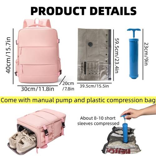 ensemble de compression sous vide pour bagages de voyage, sac à pour femmes, format approuvé par les compagnies aériennes 40x30x20cm, sac cabine avec pompe à vide combinée, avec sangle de fixation pour valise à roulettes, convient pour les et sac de rangement pour vêtements décontractés