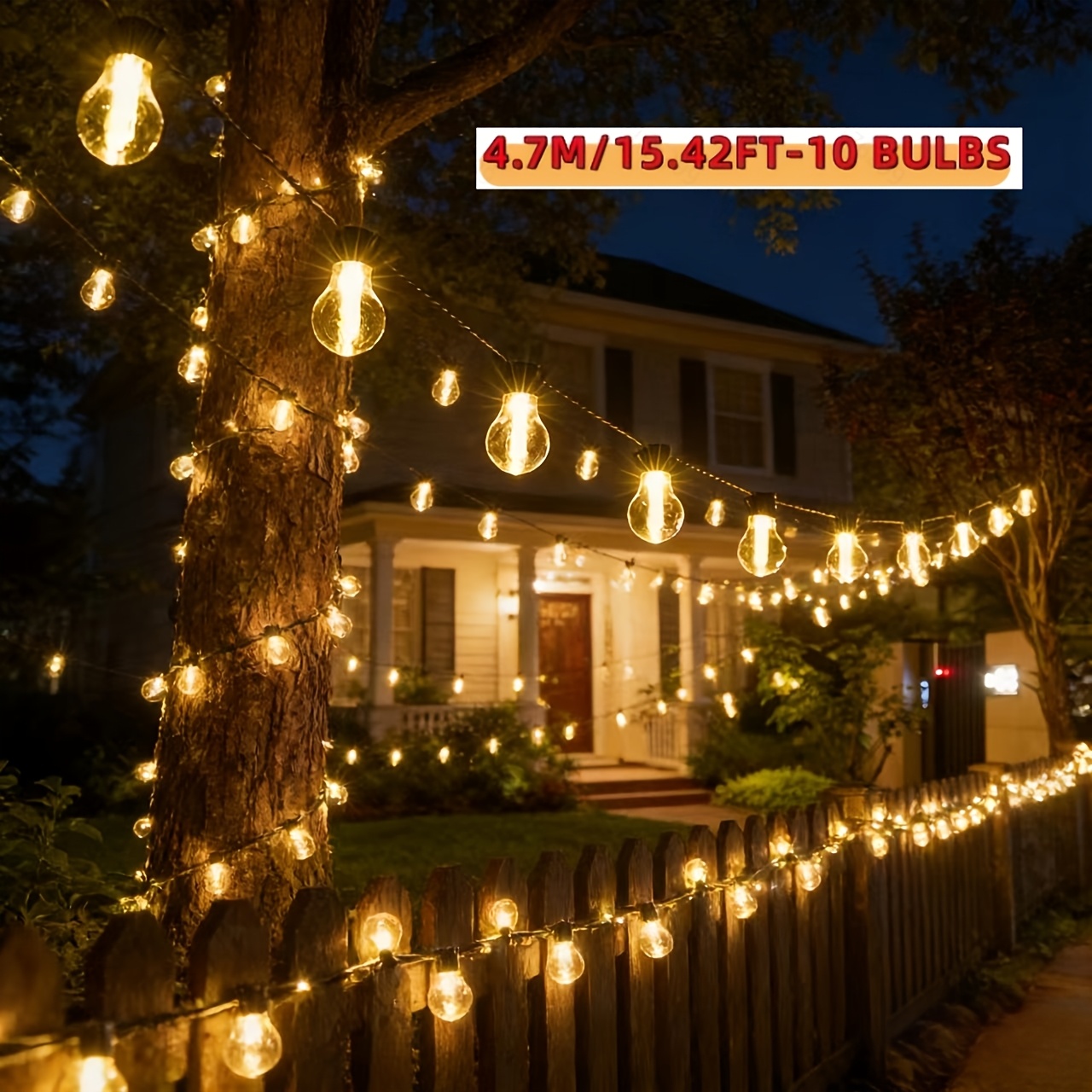 E-shop Solar-Edison-Hof-Lichterkette für den Außenbereich, 10/ LED/Hängetest/8 Beleuchtungsmodi – Warmweißes Licht PET-Material/splitterfreie Glühbirne
