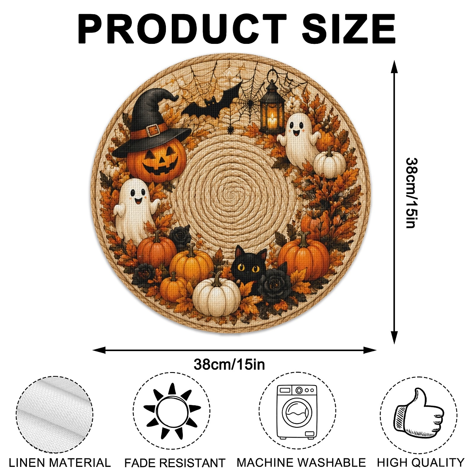 TEMU 6pcs Pack 6pcs Round Placemats Suitable For Halloween Themed Table Setting, Non-slip Washable Table Protectors With Spooky Table Decorations For