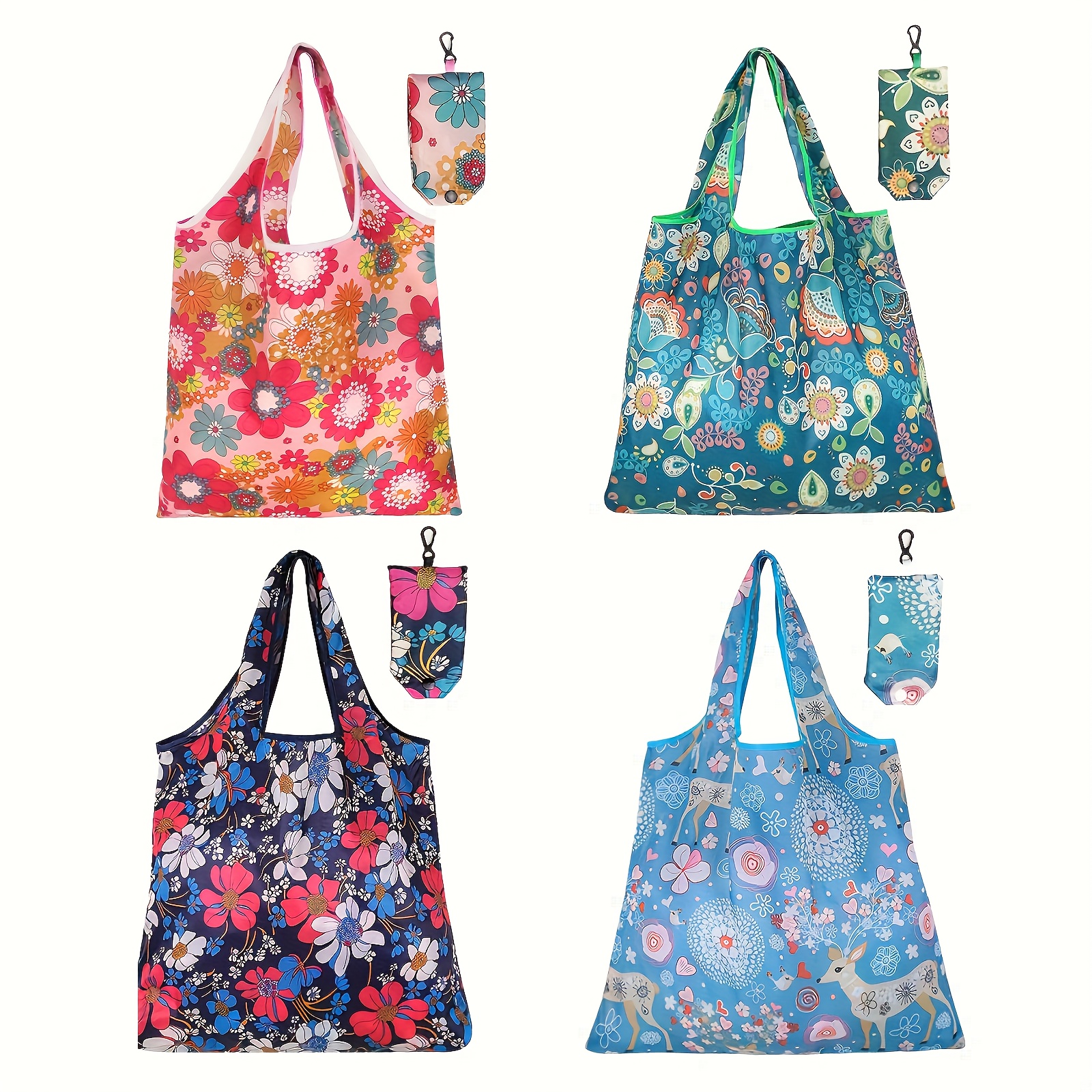 E-shop 4er-Set Premium-Polyester-Einkaufstaschen mit Griffen, Faltbare Tragetaschen im Großhandel, Leichte und Langlebige Maschinenwaschbare