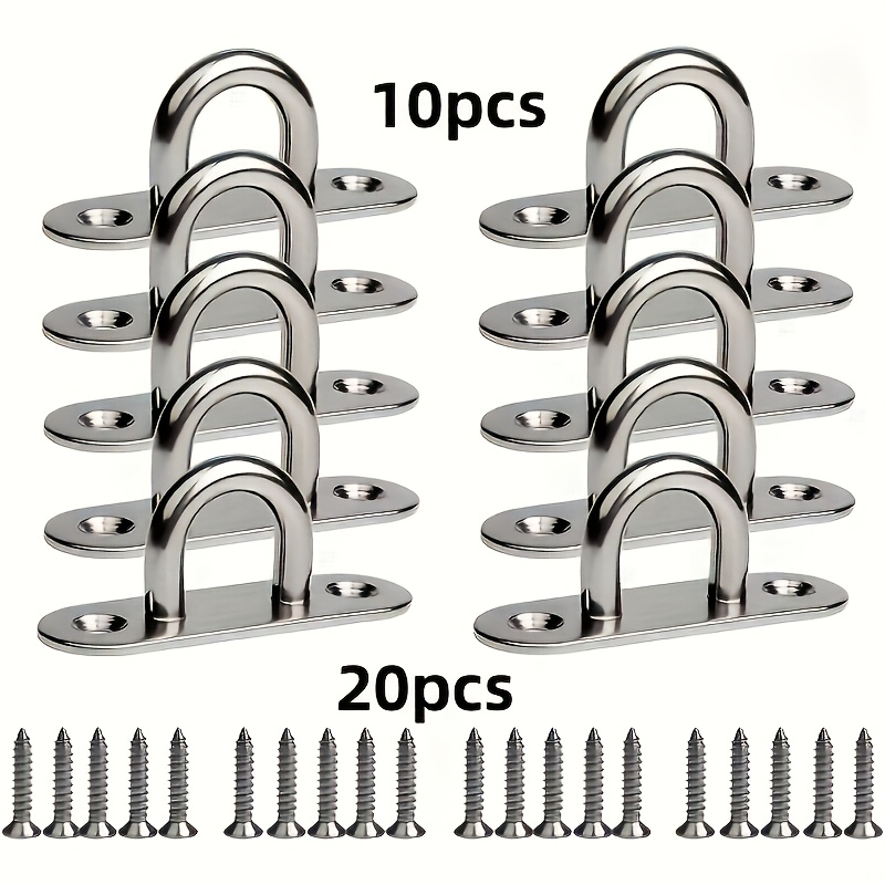TEMU 30pcs, Including A Set Containing 10pcs Stainless Steel Screw Hooks And 20pcs Mounting Screws, M5 Pad Eye Plate With Ring, For Marine Equipment,