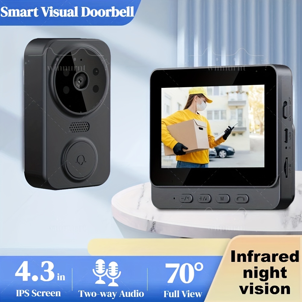 TEMU Elenxs Smart Video Doorbell With 10.92cm Hd Screen, , Video And Voice Intercom, Audio, Infrared Night Vision, Real Time Talking, Multiple Ring ,