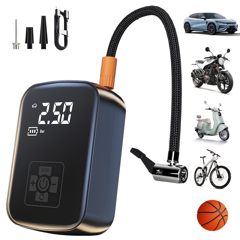 Inflateur de pneus sans fil portable, compresseur d'air électrique avec affichage numérique, batterie au lithium rechargeable par USB, double mode alimentation pour pneus de voiture, vélo, moto, ballons - Fonction sans décharge
