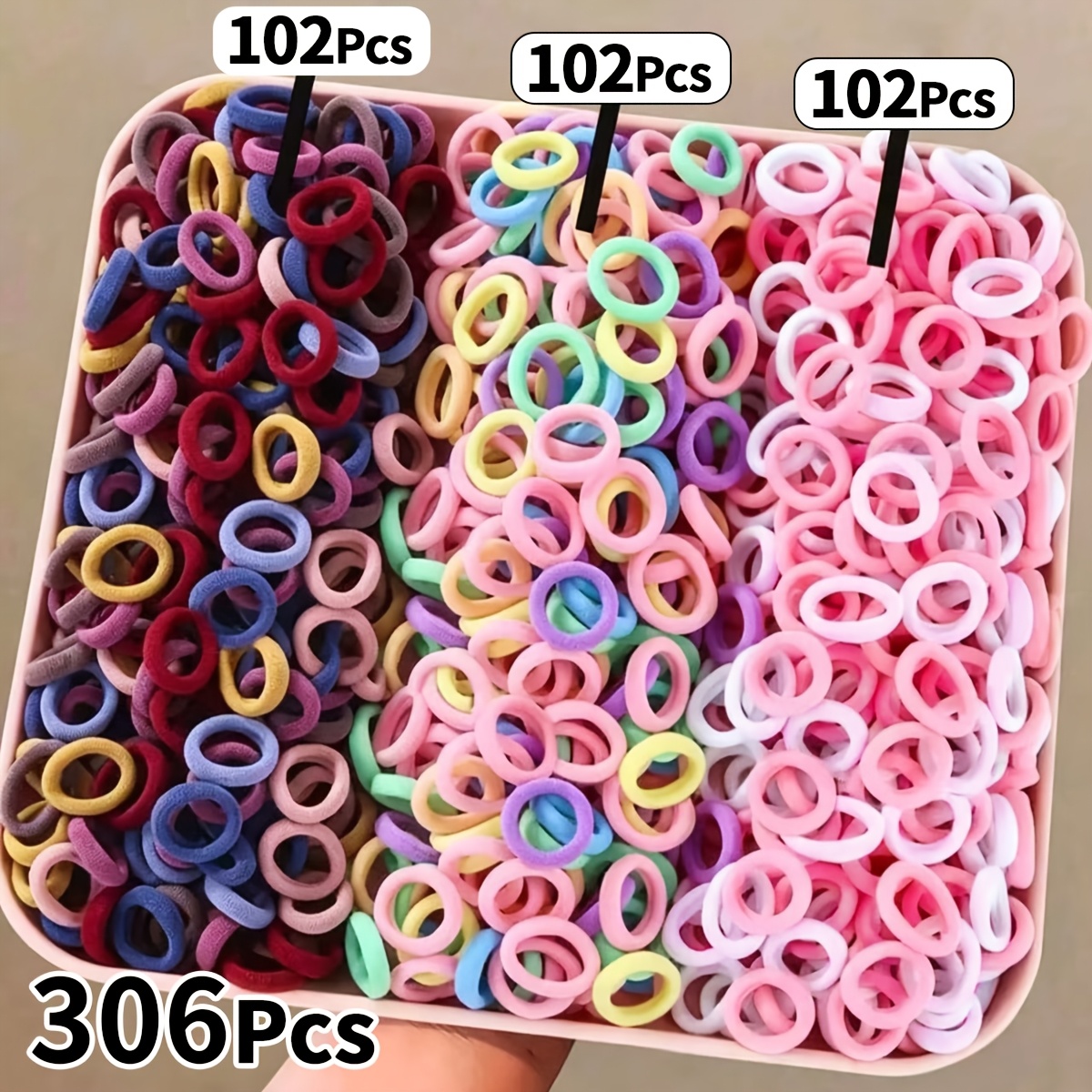 TEMU 306pcs Colorful Large Hair Ties - High Elasticity, Non-damaging Hair Scrunchies, Great Set, Suitable For Girls' Daily And Sports Hair Fixing