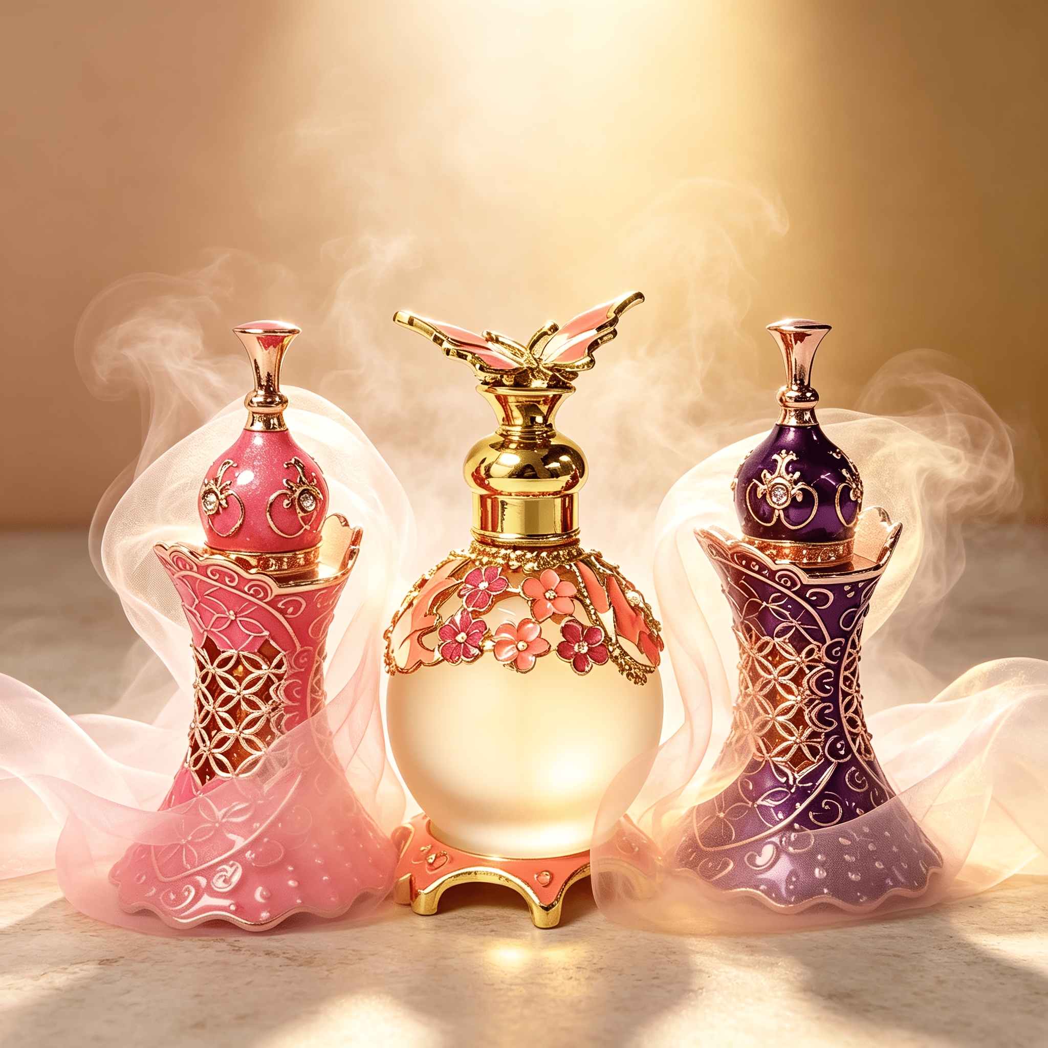 Image of 3pcs Set As Arabic Series Retro Carved Essential Oil Perfume Long-lasting Fragrance Exotic Floral Scent Highlights Feminine Charm, For Festivals Such As Mother's Day, Valentine's Day (15ml+5ml+5ml)