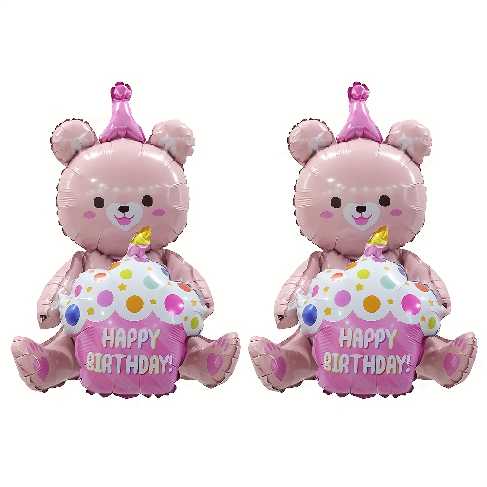 Image of 2pcs Large Bear Shape Balloon, Hug Happy Birthday Cake Bear Foil Balloon, Pet Birthday Party Supplies Decorations