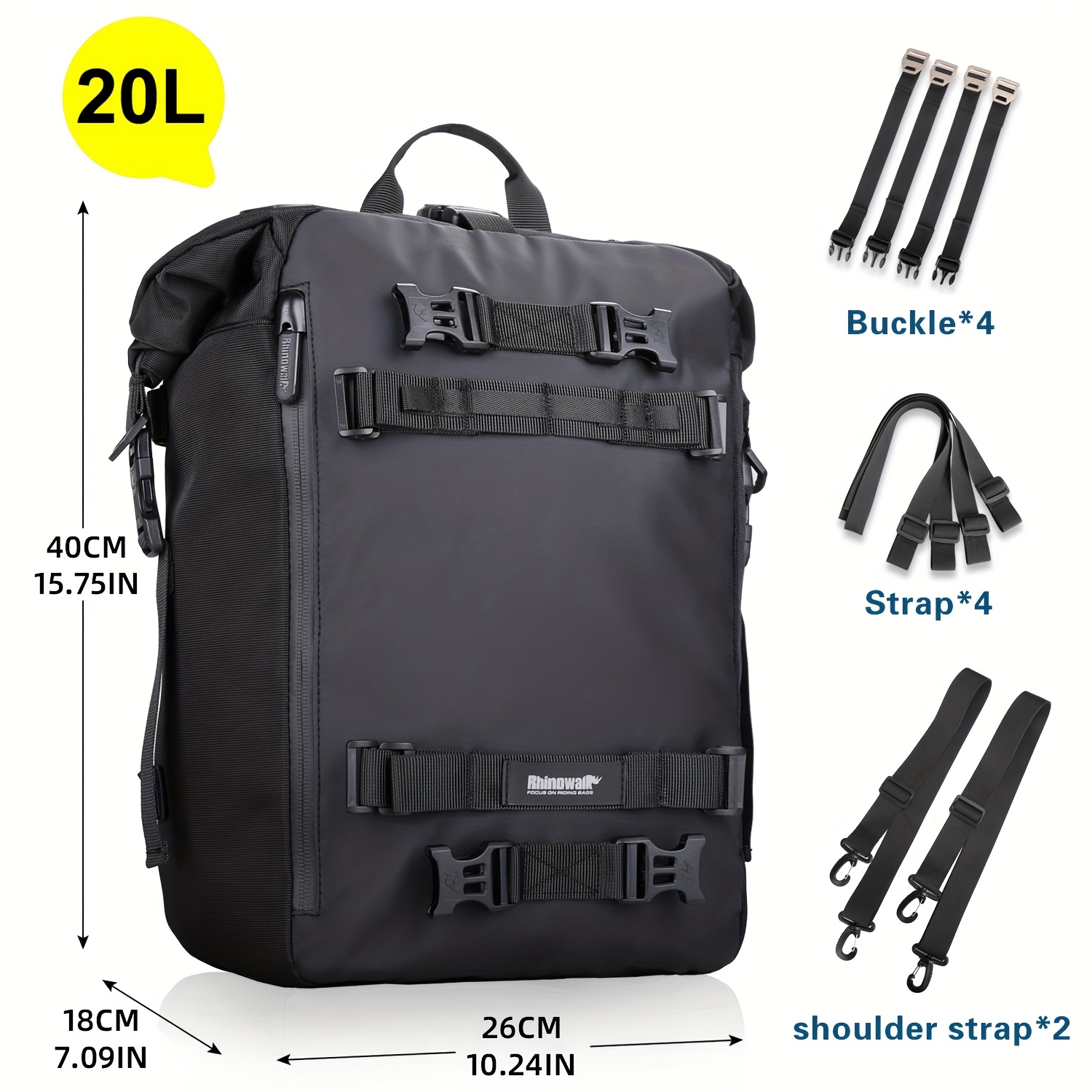 Rhinowalk Motorcycle Bag 10l/20l/30l - Modular Multifunctional Adjustable Straps, Tail/rear Seat Bag For Street Touring Motorcycles, Outdoor Travel & Riding Accessories, | Highquality Material