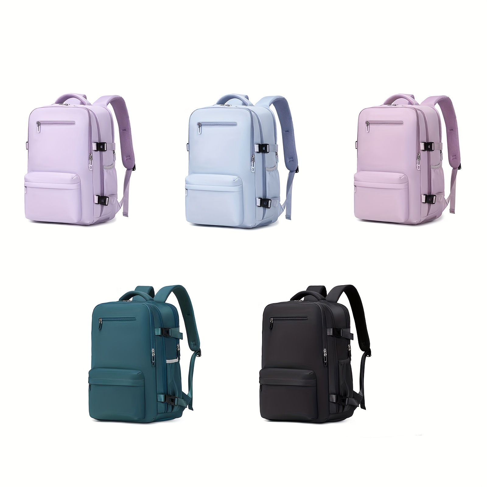 Mochila de Viaje Grande con Múltiples Bolsillos Morados y Capacidad para Zapatos, Funda para Portátil de 39.62cm y Puerto de Carga USB - Elegante Mochila de Nylon para Mujeres y Hombres, Aprobada por Aerolíneas para Uso Empresarial y Casual, Equipaje Versátil | Mochila Moderna | Compartimentos con Cierre