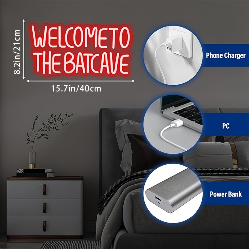 TEMU Welcome To The Neon Wall Decoration Logo Usb Dimmable Suitable For Men's Cave Bar Dimmable Wall Hanging Decorative Atmosphere Led Neon Lights