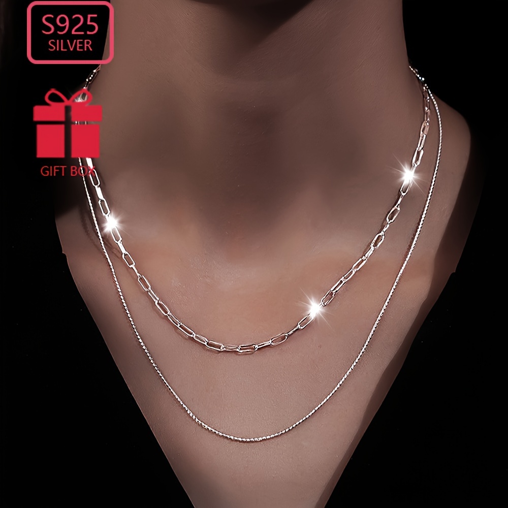 

A Stylish And Of A 1pcs 925 Silver Double-layer Hollow Necklace, Shining And Sparkling, A For Ladies' Autumn And Winter , With A Gift Box, A Holiday Gift For Ladies.