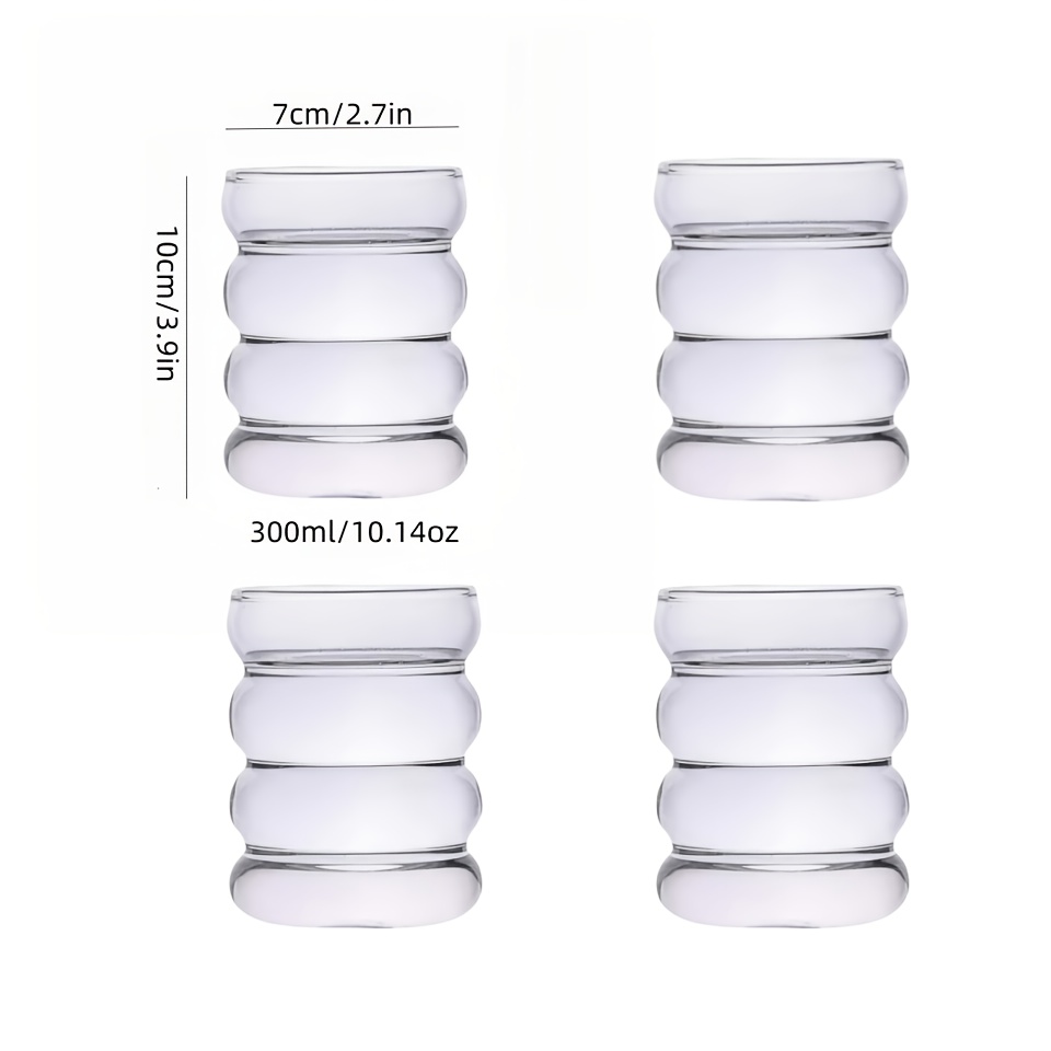 TEMU 4pcs Creative Wavy Glass Cups, Vintage Ripple Design, Stylish And Cute Caterpillar-shaped Glasses, Suitable For Iced Coffee, Cocktails, , Juice,