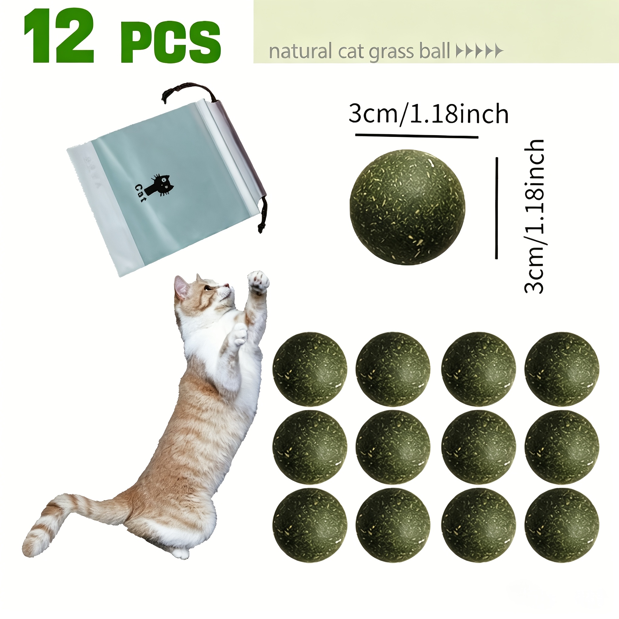 TEMU Natural Cat Grass Ball, A For Cats, Durable And Long-lasting, Perfect For Teething Kittens To Grind Their Teeth And Oral Hygiene. A Daily