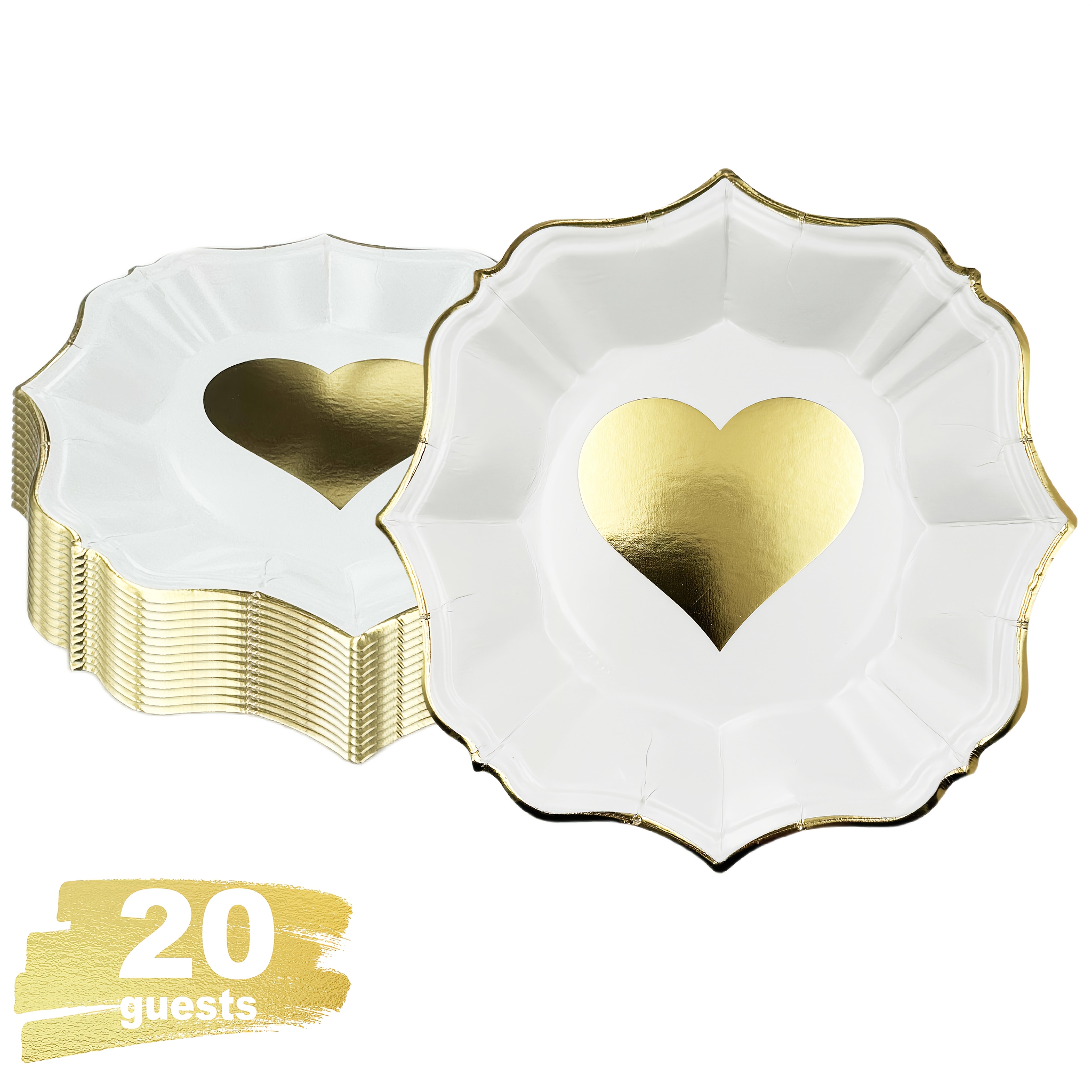 Image of 20pcs Paper Plates With Scalloped Edging,7" Dessert Plates,birthday Wedding Mother's Day Paper Plates For Valentine,carnival,mardi Gras, Karneval,easter,wedding Valentine,carnival,ramadan