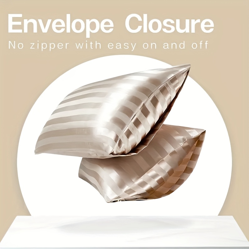 набор из 2 мягких полосатых сатиновых наволочек, гладкое застежка- , предотвращают ломкость волос, устойчивы к складкам, машинная стирка, подходят для домашнего использования,   подарок на   и   Детали 4