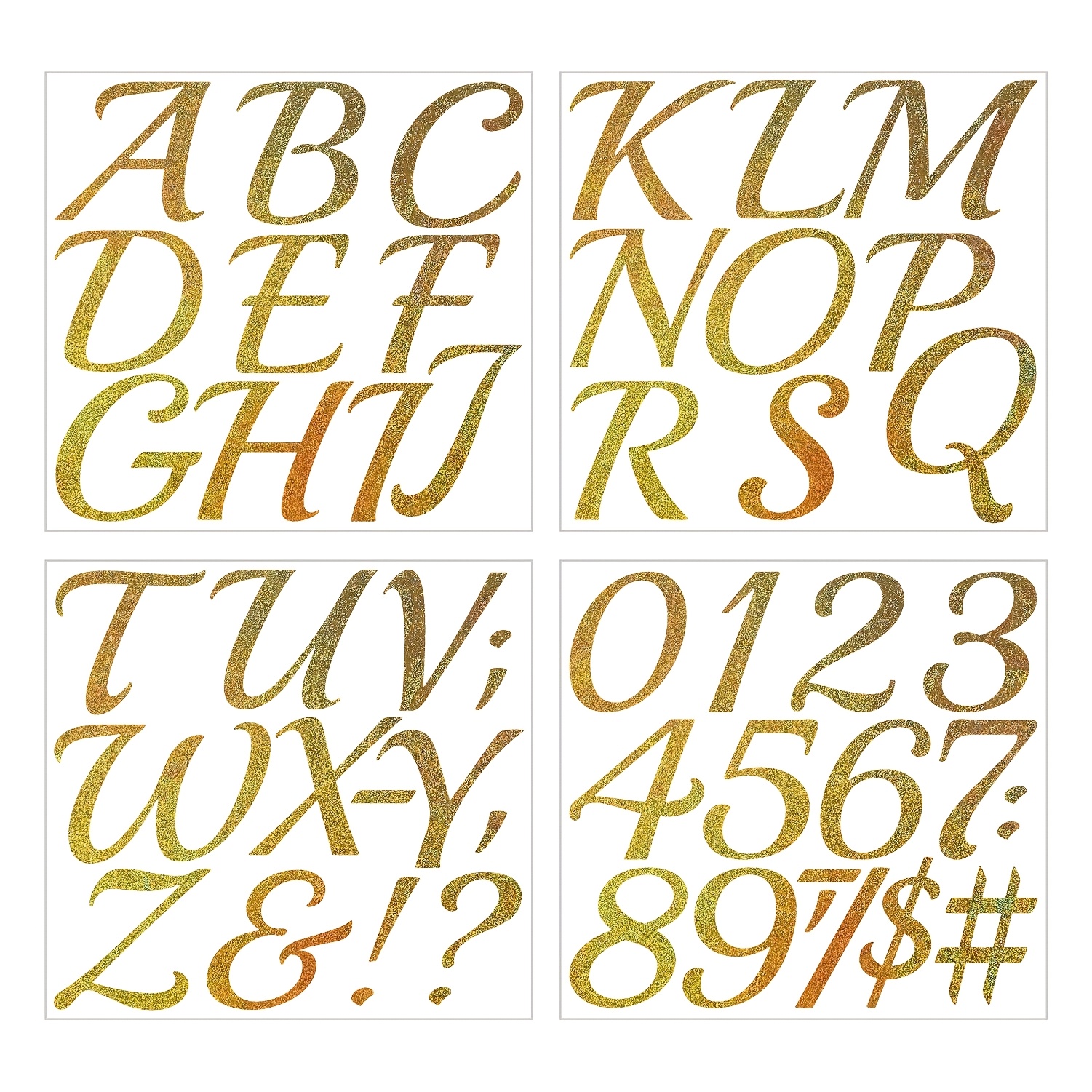 TEMU 4-Vloezen Set 3-Inch Letters Zelfklevend Papier, Gouden Zand Glitter, Zeer Geschikt voor het Decoreren van Diverse Feesten, Auto's, Waterbekers,