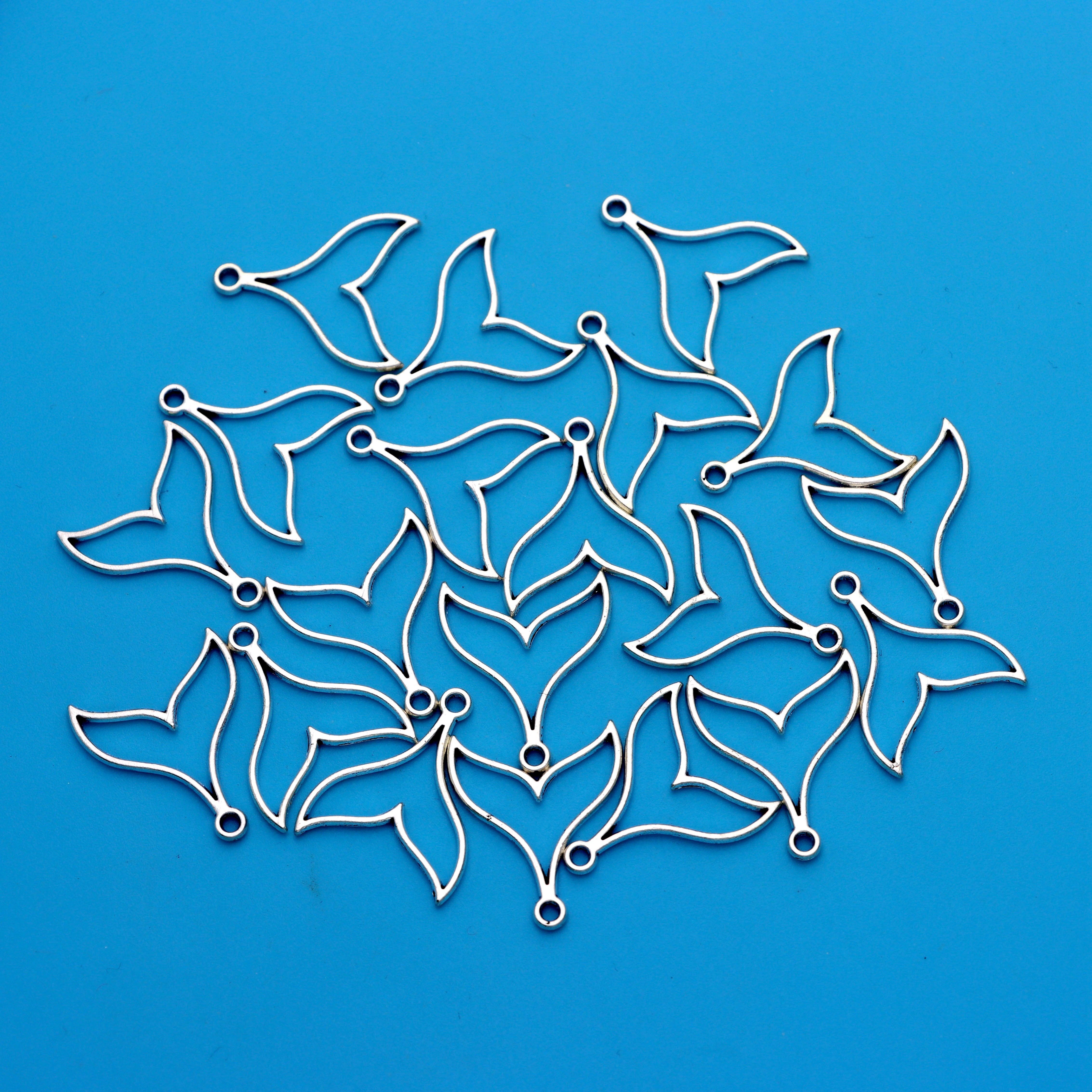 20pcs Mermaid Fish Tail Charms Tibetan Silvery Plated Pendants For Jewelry Making Diy Handmade Craft 20x17mm