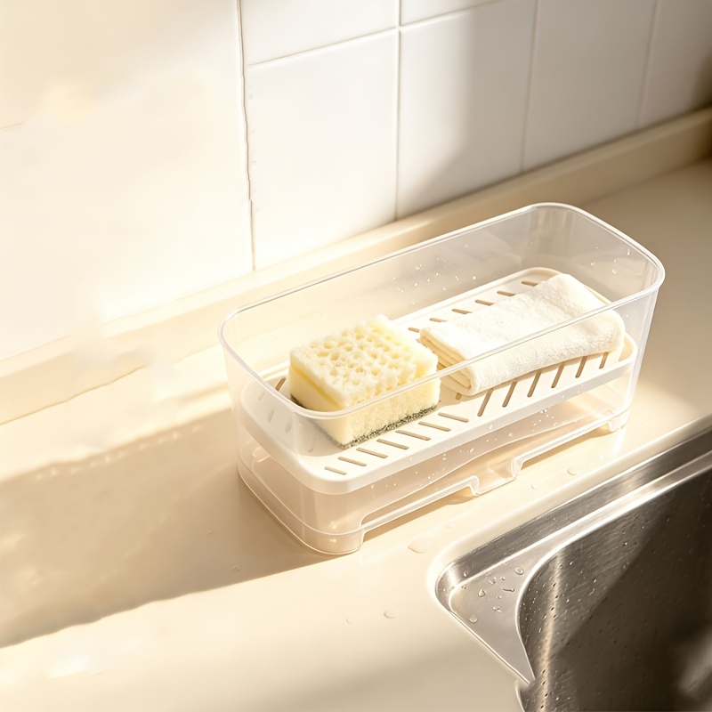 TEMU Égouttoir à torchons et éponges avec cloison de drainage - Boîte de rangement multifonctionnelle pour cuisine et salle de bain, convient pour