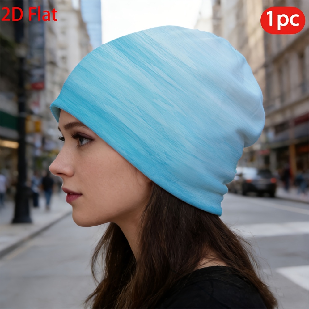 TEMU 2d Flat, 1pc Women's Brimless Beanie Hat - Elastic Lightweight Suitable For Shopping, Casual Outfits & Gifts | Blue Ocean Themed Pullover With