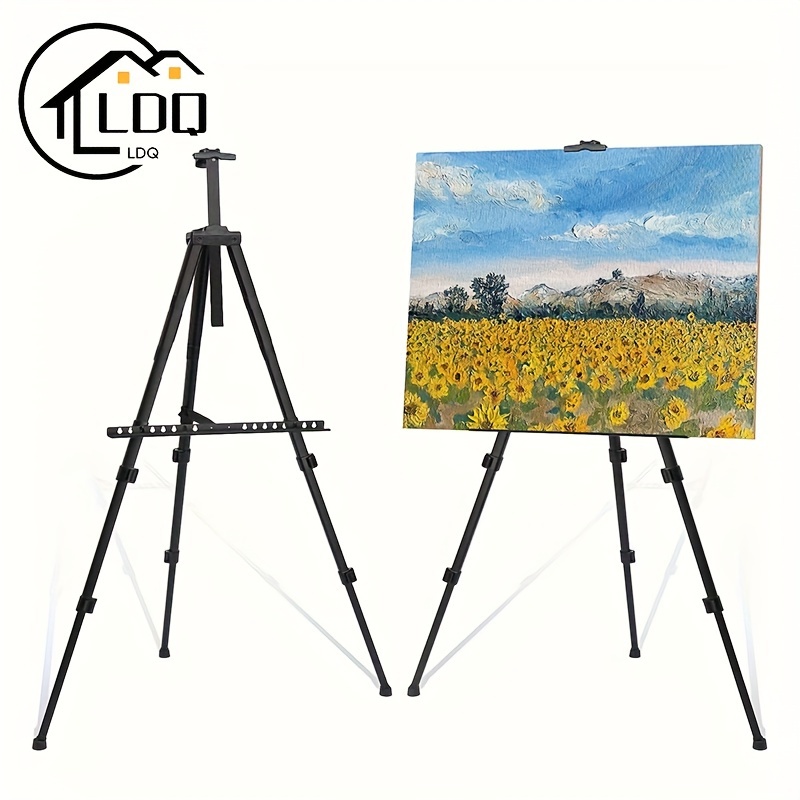 

1pc 62.2 Inch Easel Stand, Extra Sturdy Black Aluminum Metal Display Easel Artist Easel Tripod Adjustable Height From 29.13" To 62.2" For Table-top/floor Painting, Displaying And Drawing