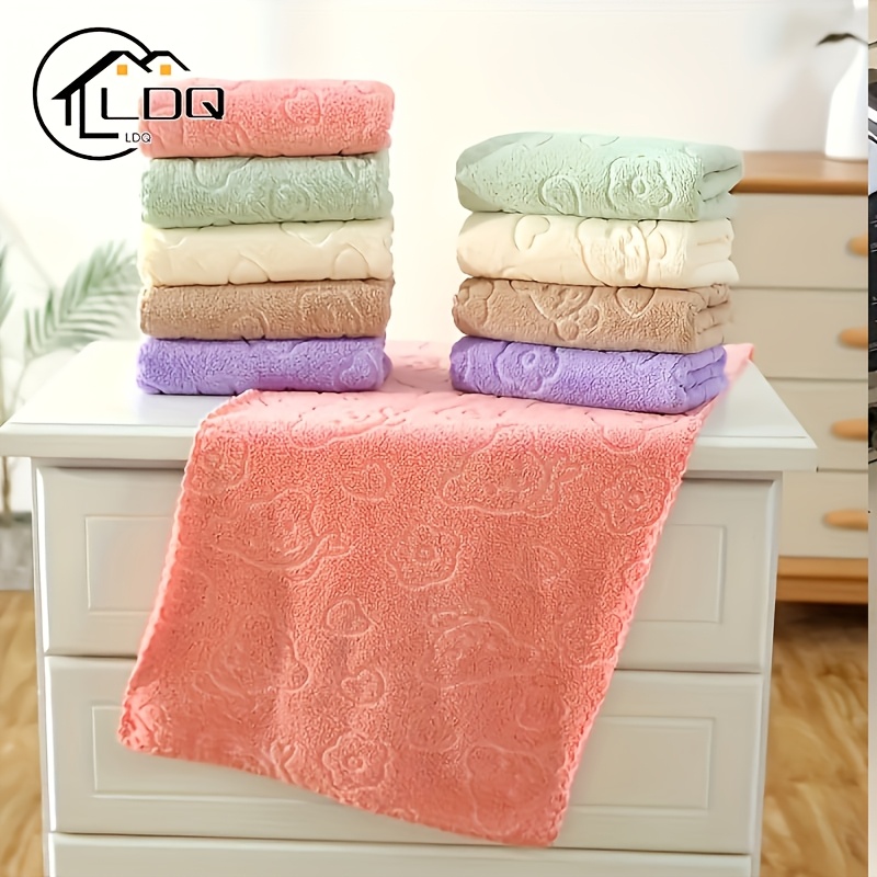 

Ldq 4pcs Set Cute Bear & Floral Embossed Hand Towels - Soft, Absorbent, Quick-dry Coral Fleece Face Towels For Men And Women - Premium Bathroom , Hand Towels