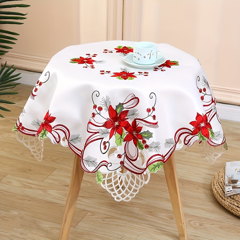 Image of 1pc, Exquisite Christmas Embroidered Table Runner, Hand Hollowing , Suitable For Holiday Desktop Decoration And Party Gathering, Dining Room And Living Room Layout.