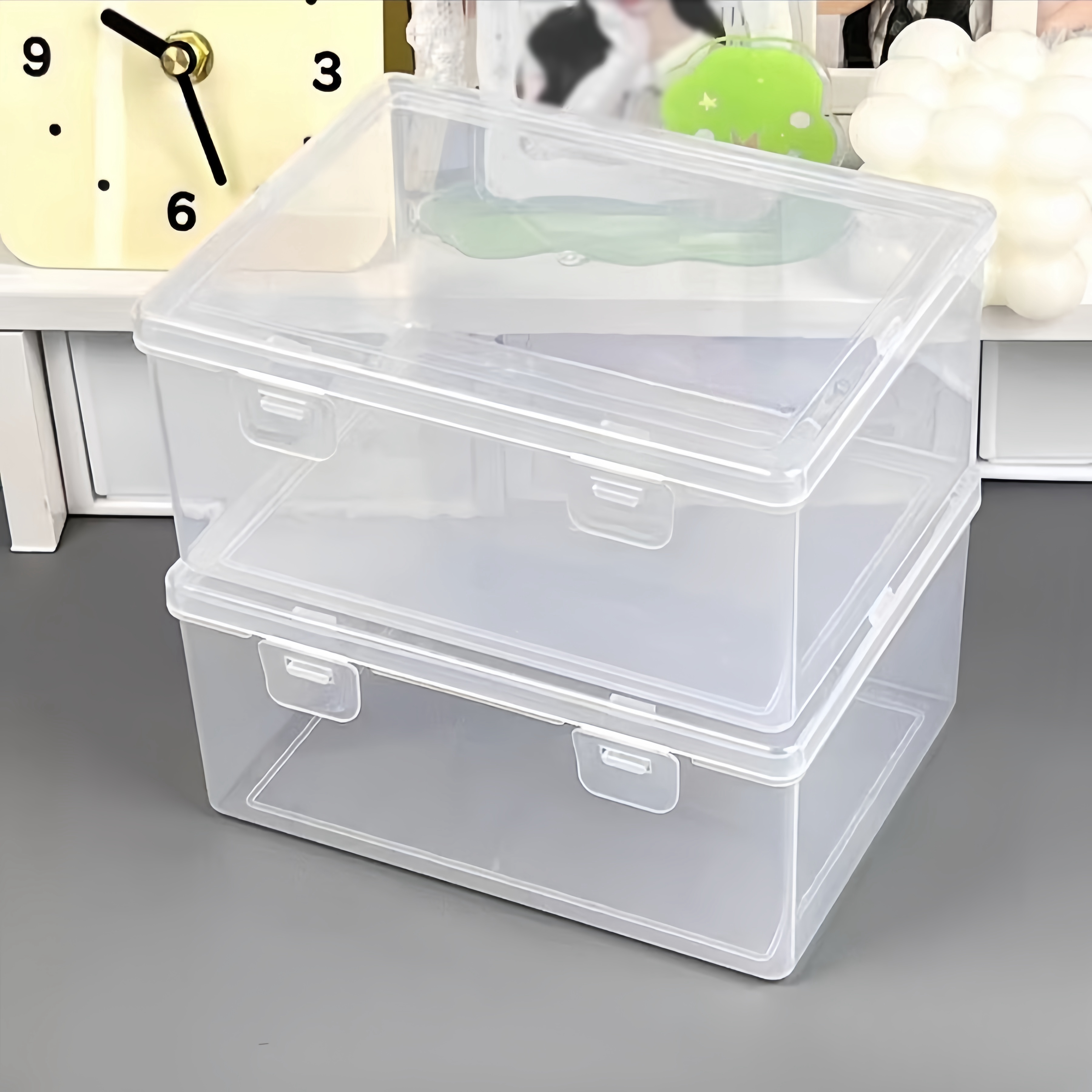 

2-pack Stackable Clear Storage Boxes With - Contemporary Plastic Organizers With Dual Snap Closures For Cards, Stationery, - Ideal For Desk, Drawer, And Cabinet Organization