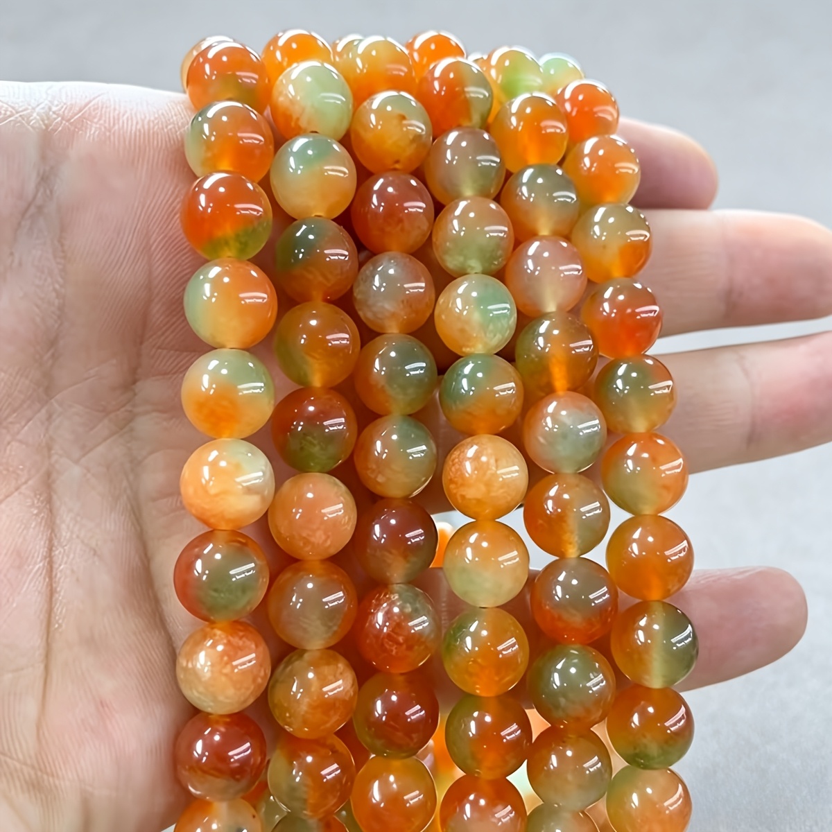 TEMU Smooth Orange-green Chalcedony Beads, Accessory Bracelet Crafting Materials, 4/6/8/10/12mm, Suitable For Handmade Diy Bracelets, Necklaces,