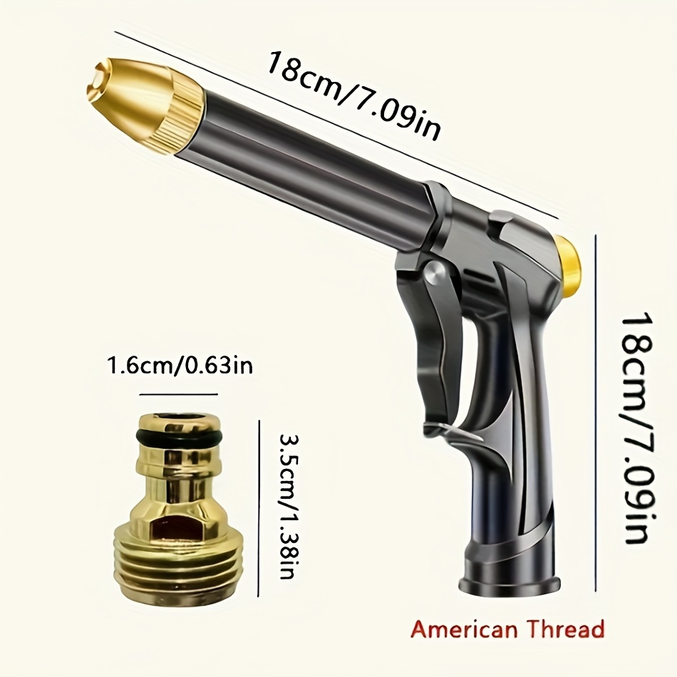 TEMU 1pc High-pressure Car Wash With Adjustable Nozzle - Black & Golden, 7.09" Length, Ideal For Effortless Cleaning Of Cars, Gardens & Pets