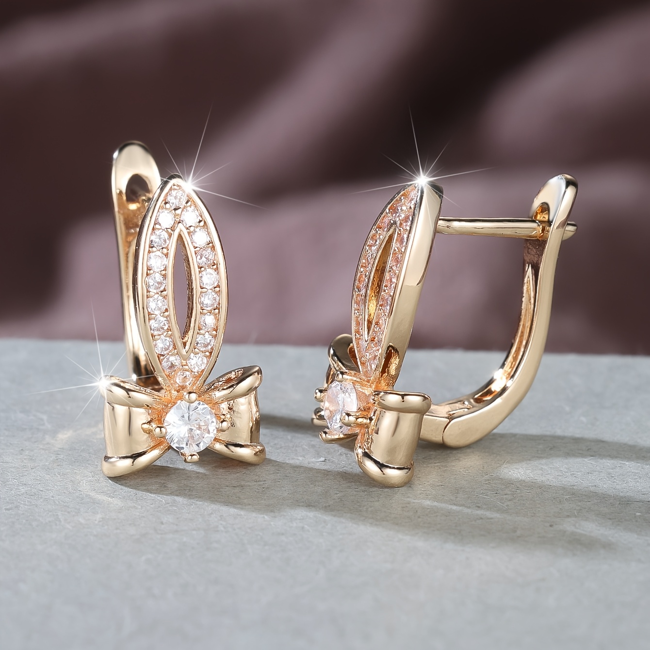 Exquisite Hollow-out Bow Setting Earrings with Cubic Zirconia, Gift for Her