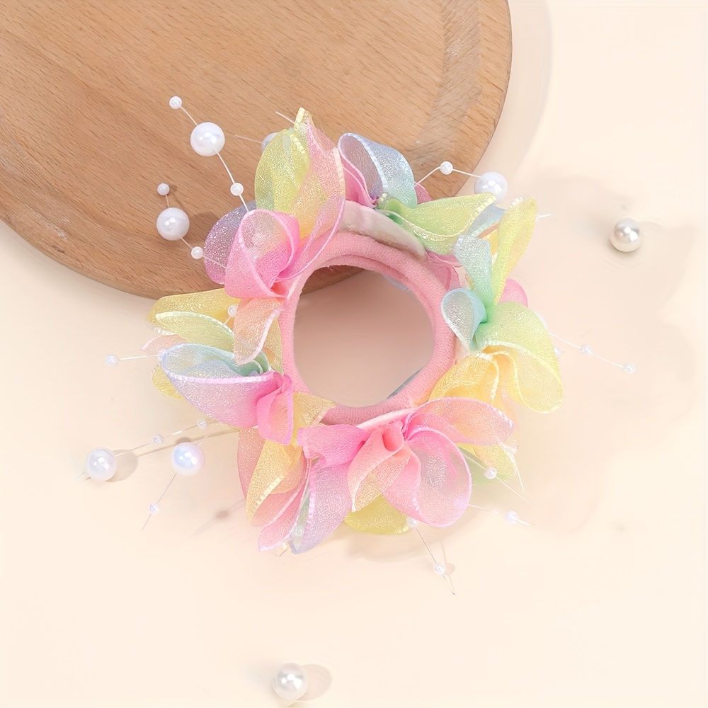 Image of 1pc Floral Hair Tie With For Girls Gradient Hair Tie Perfect For Parties & Casual Attire Creative Hair Accessories For Girls