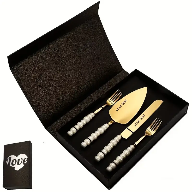 personalized and elegant stainless steel cutlery set with pearl ceramic handle 2 4 cake knife spatula fork set with gift box suitable for kitchen hotel parties birthdays weddings gifting golden and silvery Product details 1