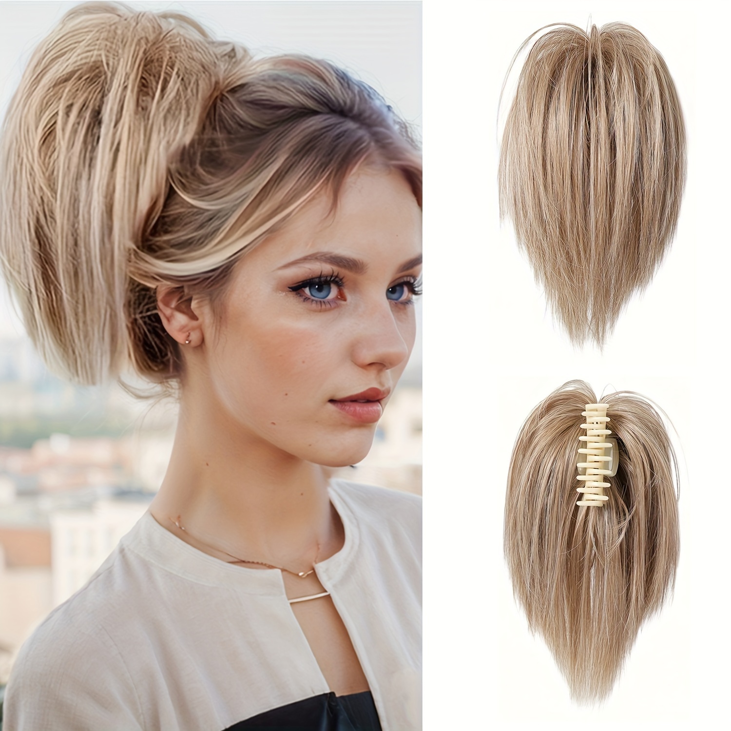 TEMU Tousled Messy Bun Hair Piece Claw Clip Hair Bun With Wavy Curly Easy-style Updo Scrunchie Ponytail Holder For Women