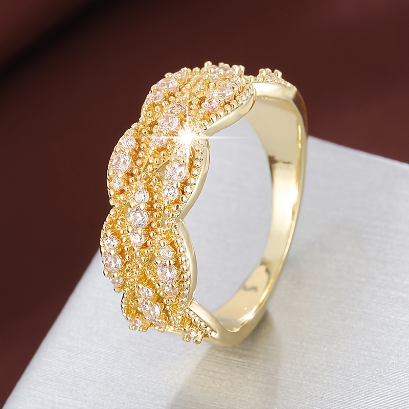 Golden Plated Geometric Ring with CZ Accents