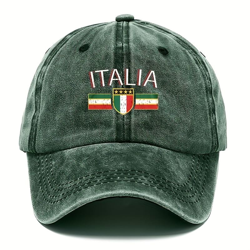 TEMU ス ヴィンテージ イタリアン ベースボールキャップ - 調整可能なスナップバック、イタリア国旗付きソフトテキスタイルハット、男女兼用オールアウトドアサンハット、カジュアルトラベル＆スポーツウェア、イタリアの遺産デザイン、加工生地、耐久性抜群、旅行アク...