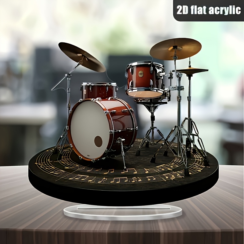 

2d Flat Boho-chic Acrylic Drum Set Desk Decor - Unique 's Gift, , Versatile Wall Art For Living Room, Studio, Dining Area