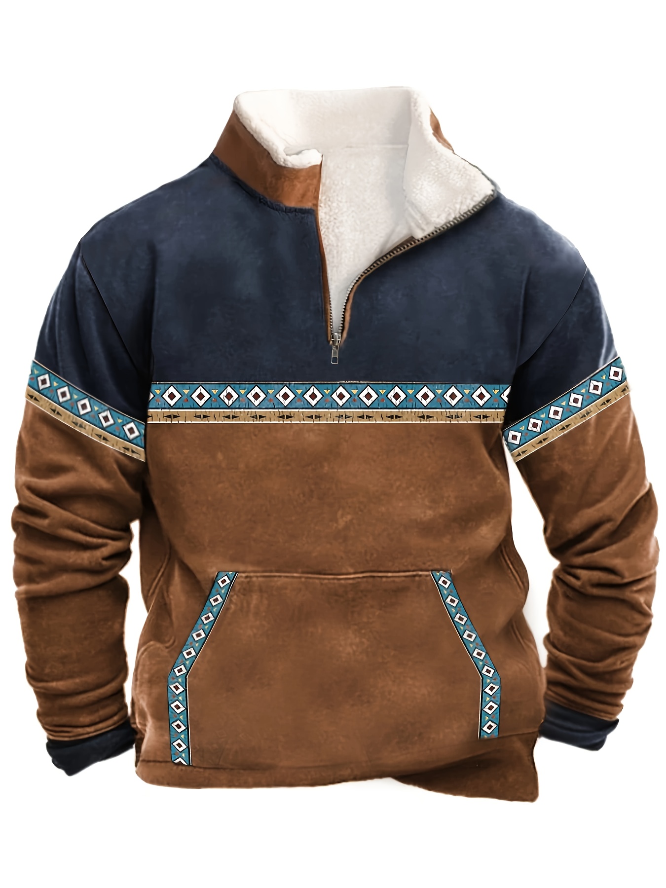 Warm Plush Fleece Jacket Men's Casual Color Block Stand - Temu
