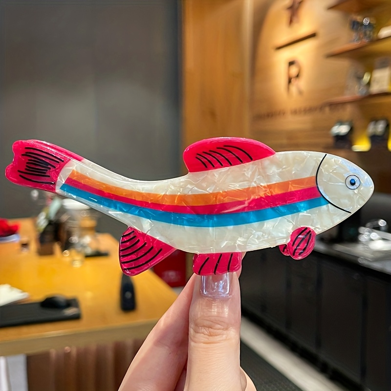 TEMU 1pc Colored Trout Hair Clip - Large Animal Print Design, Suitable For Thick Hair To Grip , Valentine's Day Gift, Cute Ocean Themed Hair