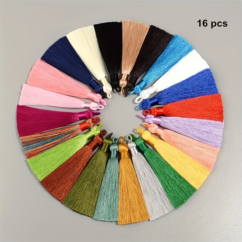 16pcs Per Pack, Random Mixed Colors, 7.8cm Pull Ring Smooth Tassel Pendants, Bookmark Fan Gift Packaging Box Decoration Small Tassel Pendants, Clothing Home Textile Additions Tassel Pendants