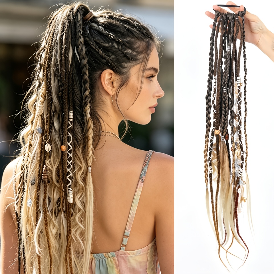 Image of Braided Wigs, Handcrafted, Each Ponytail Wig Features Different Braid Styles, Elastic Cord Design For And Simple Use For Women Daily Party Halloween Christmas New Year Carnival Music
