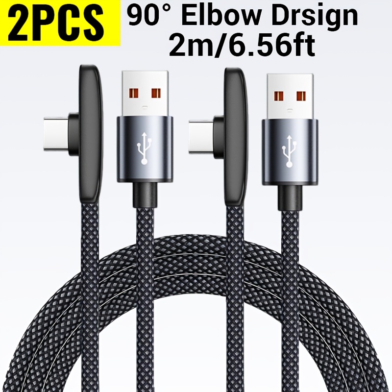 Image of 2pcs Usb To Type C Nylon Braided 90 Degree Design Fast Charging Data Cable Elbow Braided Phone For For Huawei For Oppo For Vivo For Poco Data Transfer Charge Cord