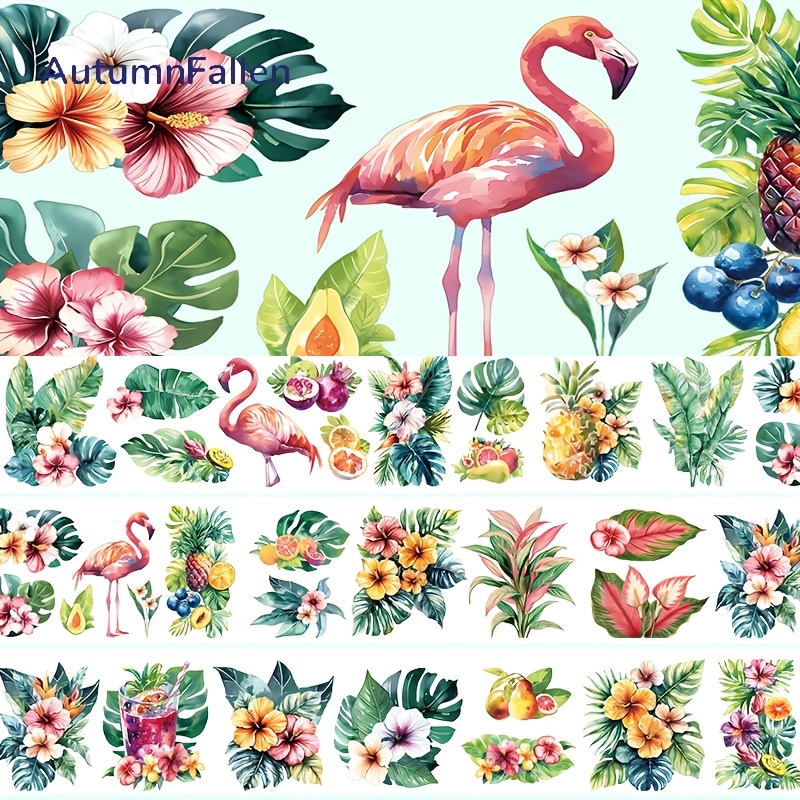 2m/roll Tropical Fruit Pet Washi Tape Flowers Transparent Stickers Decorative Adhesive Tape For Diary Scrapbooking Collage Material 100cm Loop