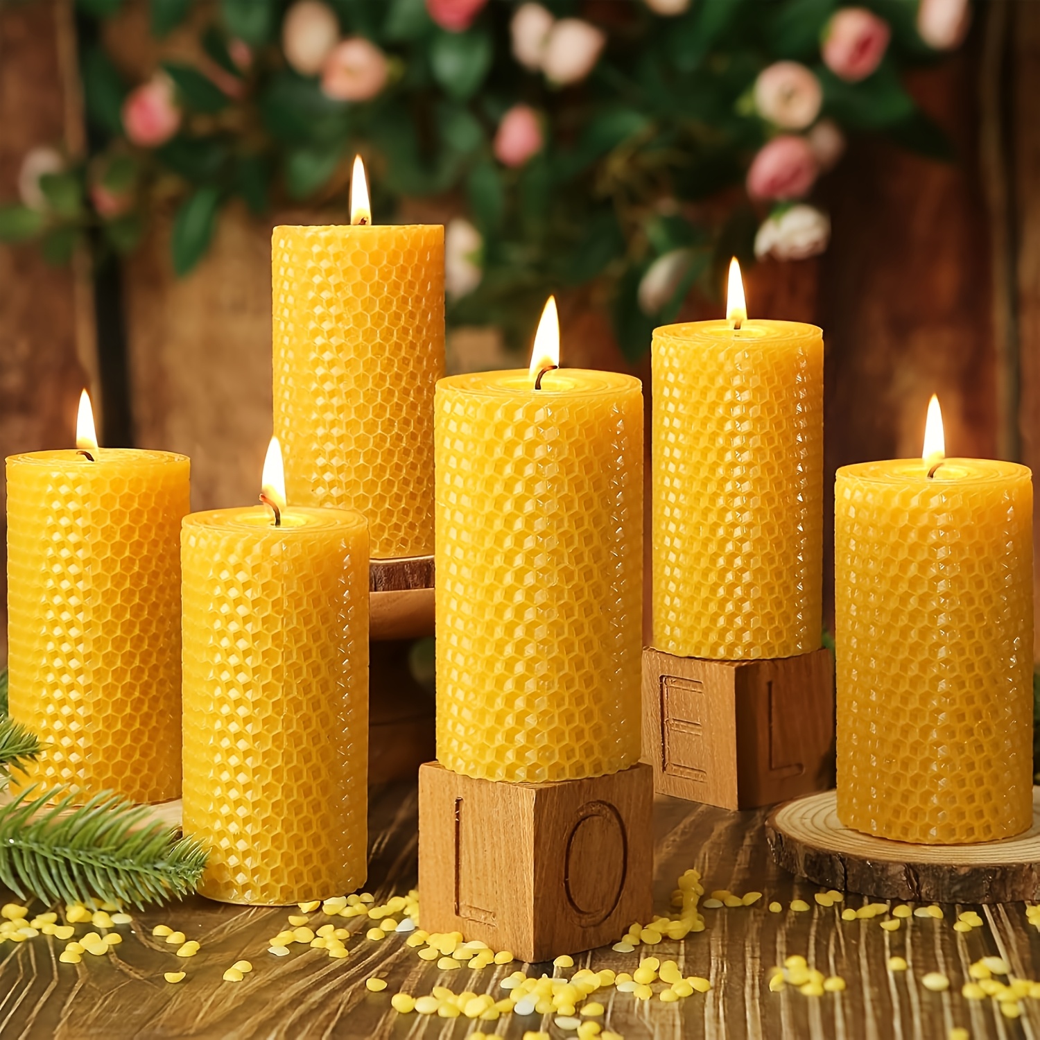 6-pack Beeswax Cylindrical Candle, Wax Molding Materials Candle -120 Hour Long Burning, Honeycomb Beeswax Candle Suitable For Households, No , Smokeless, Odorless Cylindrical Candle 5x 10cm