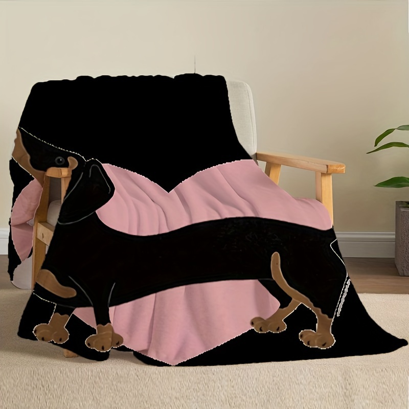 cozy dachshund love heart print throw blanket soft warm Temu