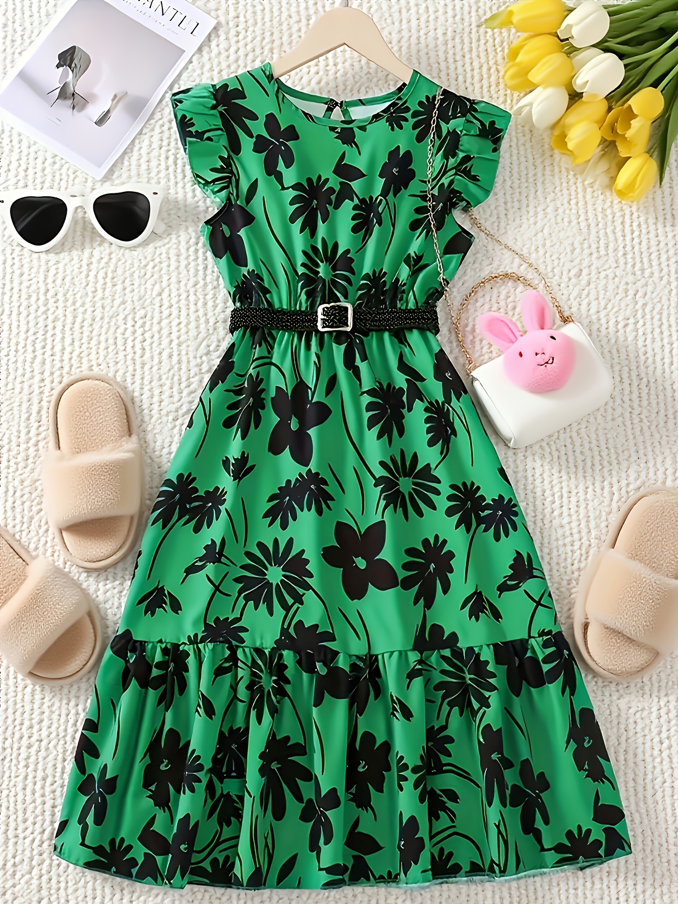 summer midi dress green Cotton Mint Green Floral Midi Sundress with Pockets Mint Green / Medium main image 1
