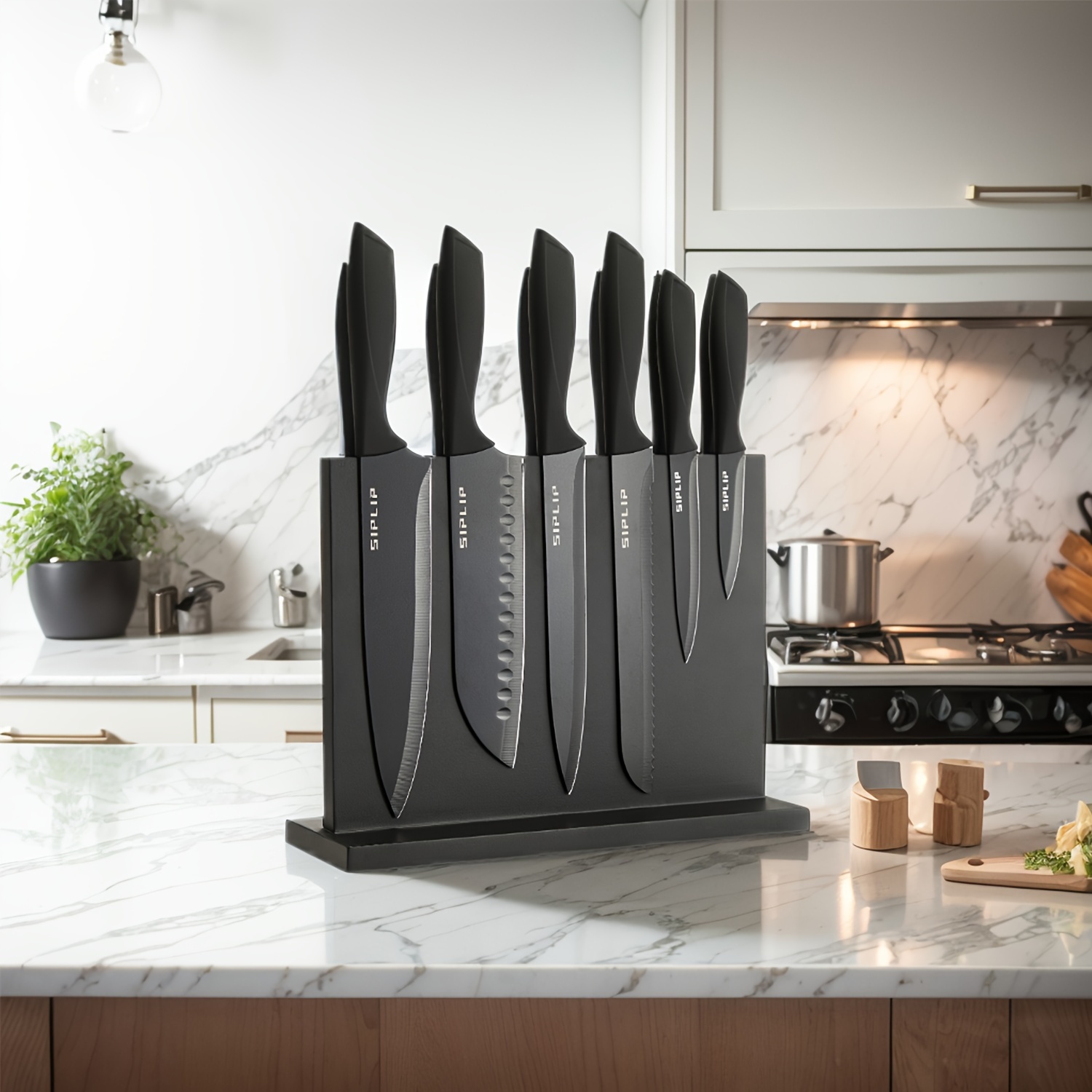 

15-piece Premium Kitchen Knife Set - Razor-sharp High Carbon Stainless Steel Chefs Knife Bread Knife Serrated Steak Knife Set Knife Sharpener And Magnetic Holder - Durable For Corrosion Resistance