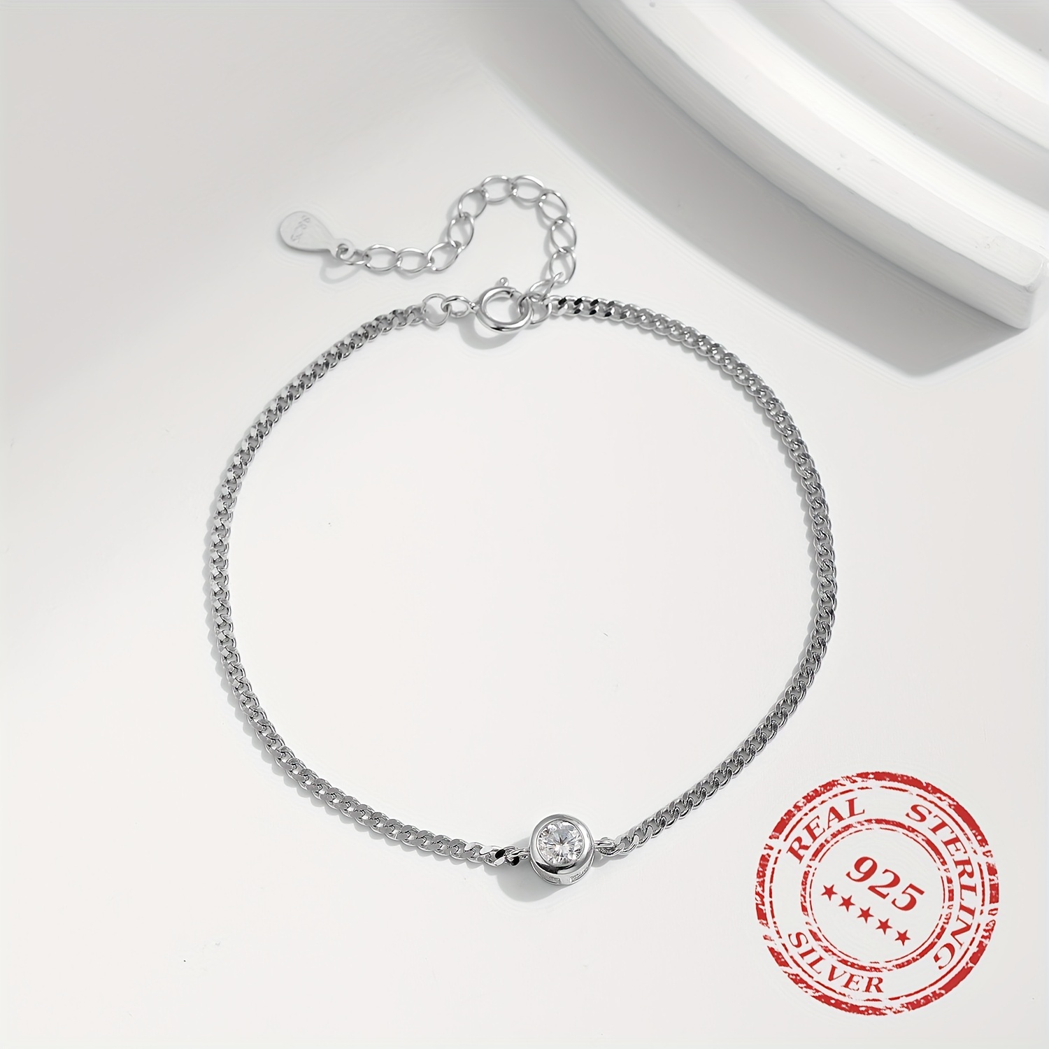 Round Solitaire Moissanite Bracelet with 925 Sterling Silver Chain