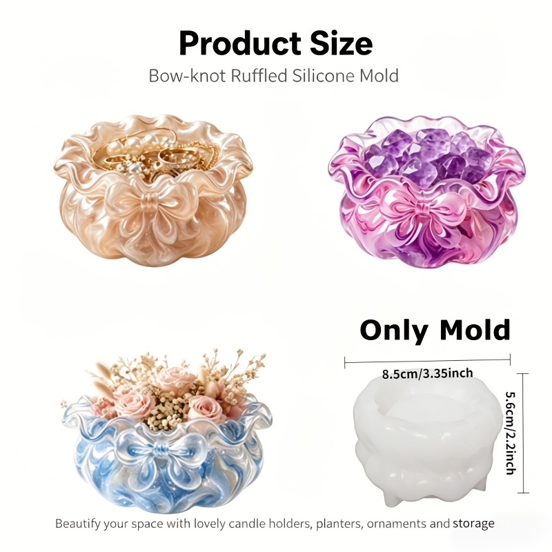 TEMU Cubulo Bowknot Pot Silicone Mold - Round Resin Casting Mold Suitable For Diy Succulent, Jewelry Holders, Makeup Brush Organizers, Epoxy Resin &