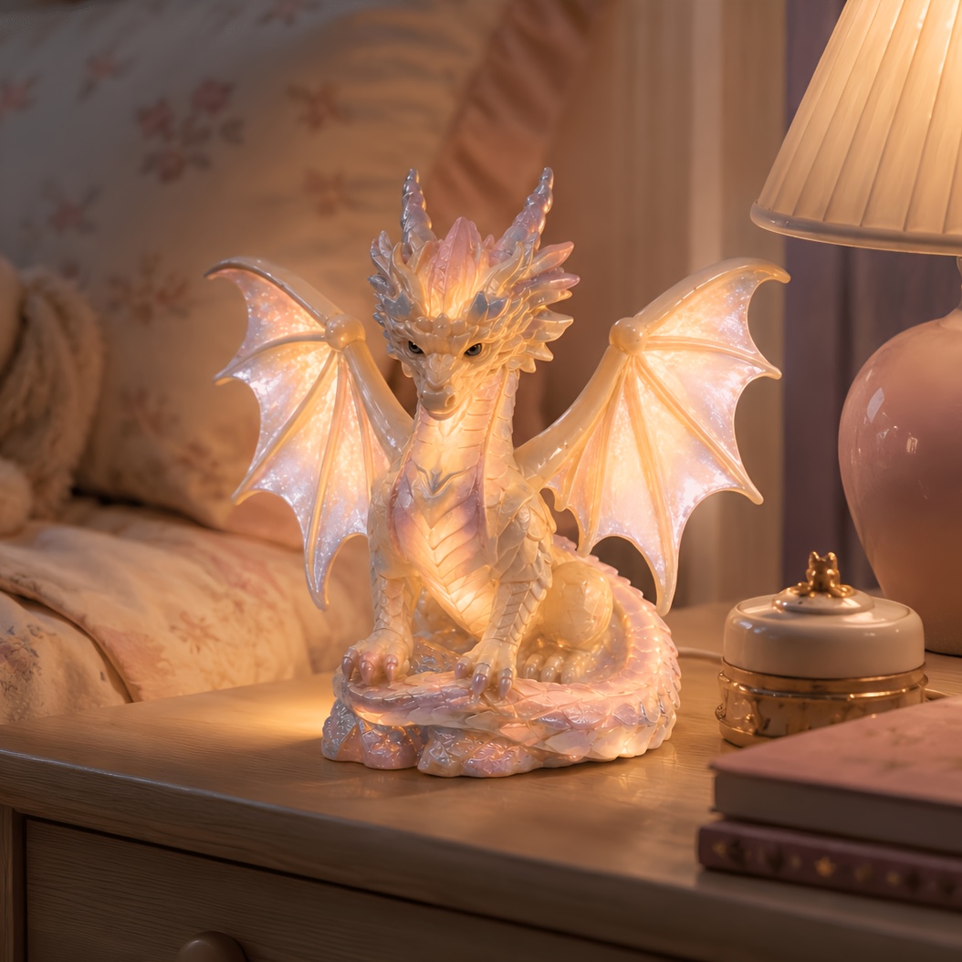 TEMU Iridescent Dragon Night Light For Room, 3d Resin Fantasy Dragon Lamp With Detachable Magnetic Wings, Usb Powered Decorative Bedside Lamp, Cute